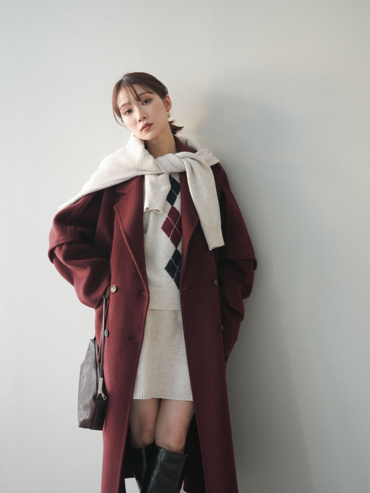 [20%オフ]カシミヤ100%ダブルブレストロングコート/red