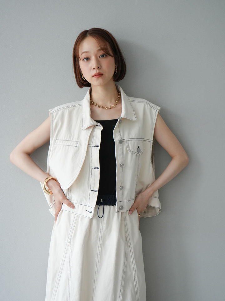 [SET]ステッチコットンツイルベスト＆スカートSET UP(2set)