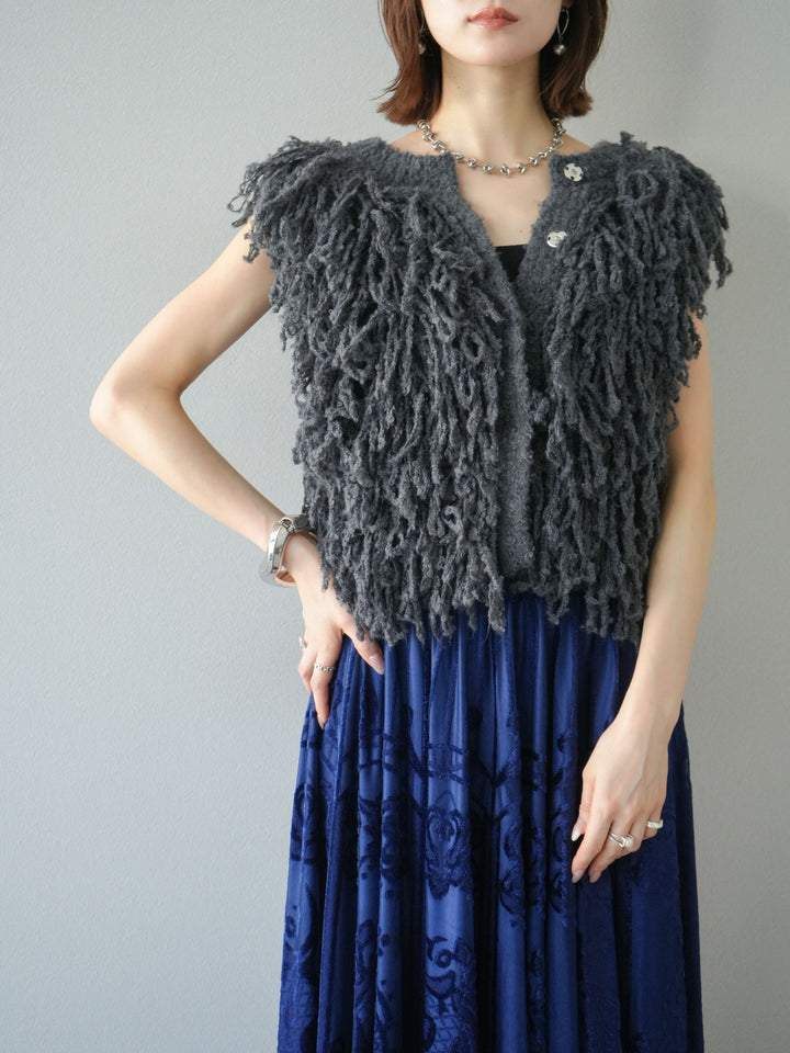 [予約]フリンジループニットベスト/チャコール