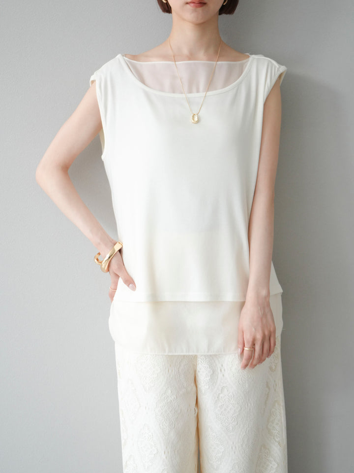 [預訂] 雙向透視多層垂墜上衣/象牙色