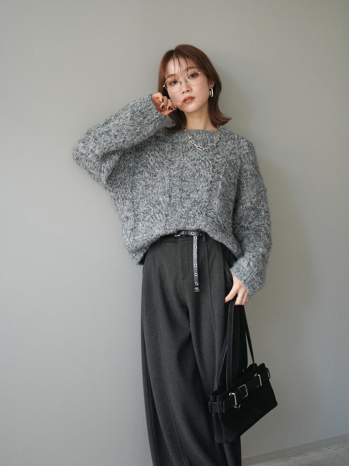 [予約]ワイドケーブルミックスニットプルオーバー/gray