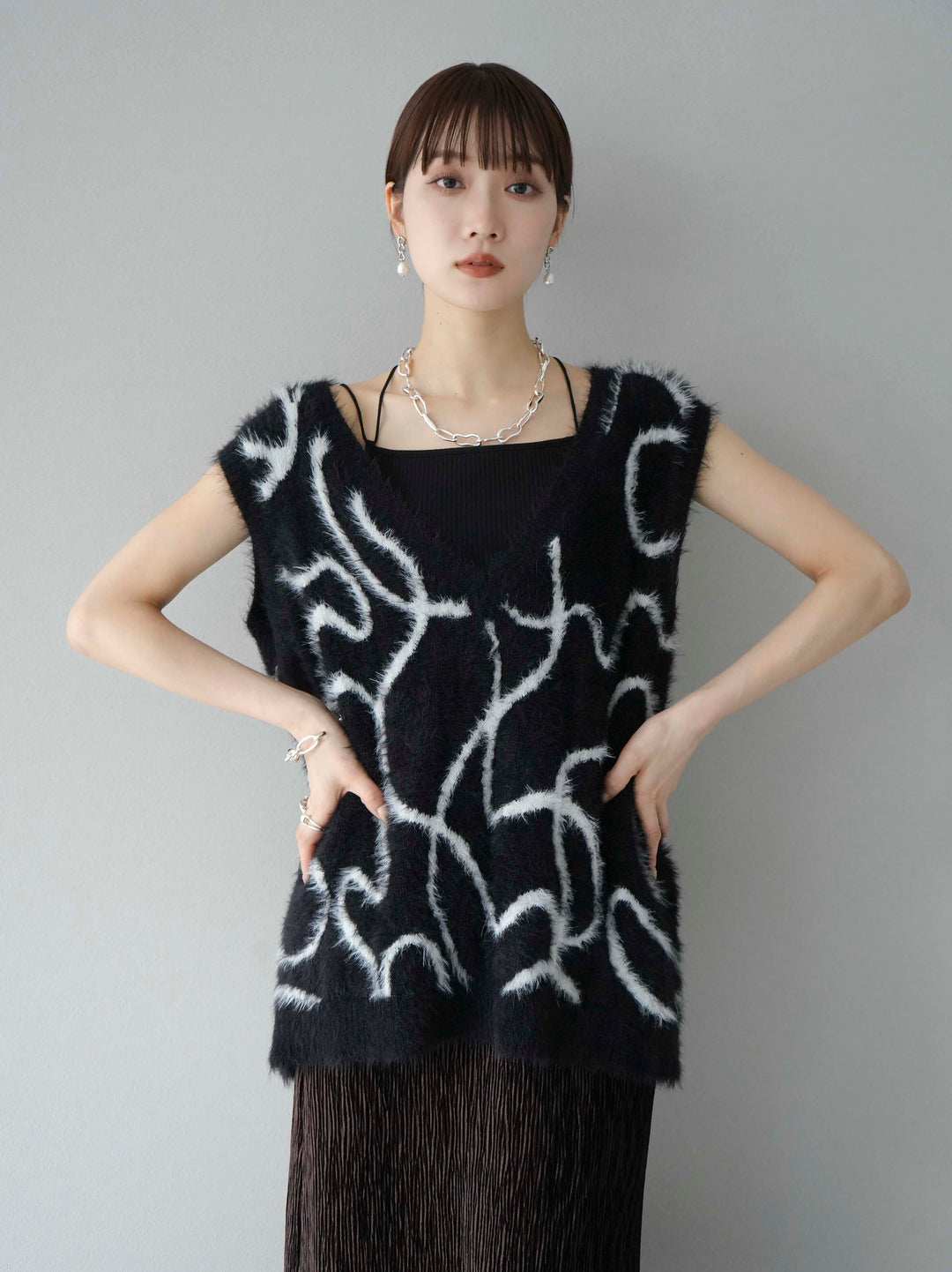 [SET]ラインシャギーニットベスト+選べるアクセセット(2set)