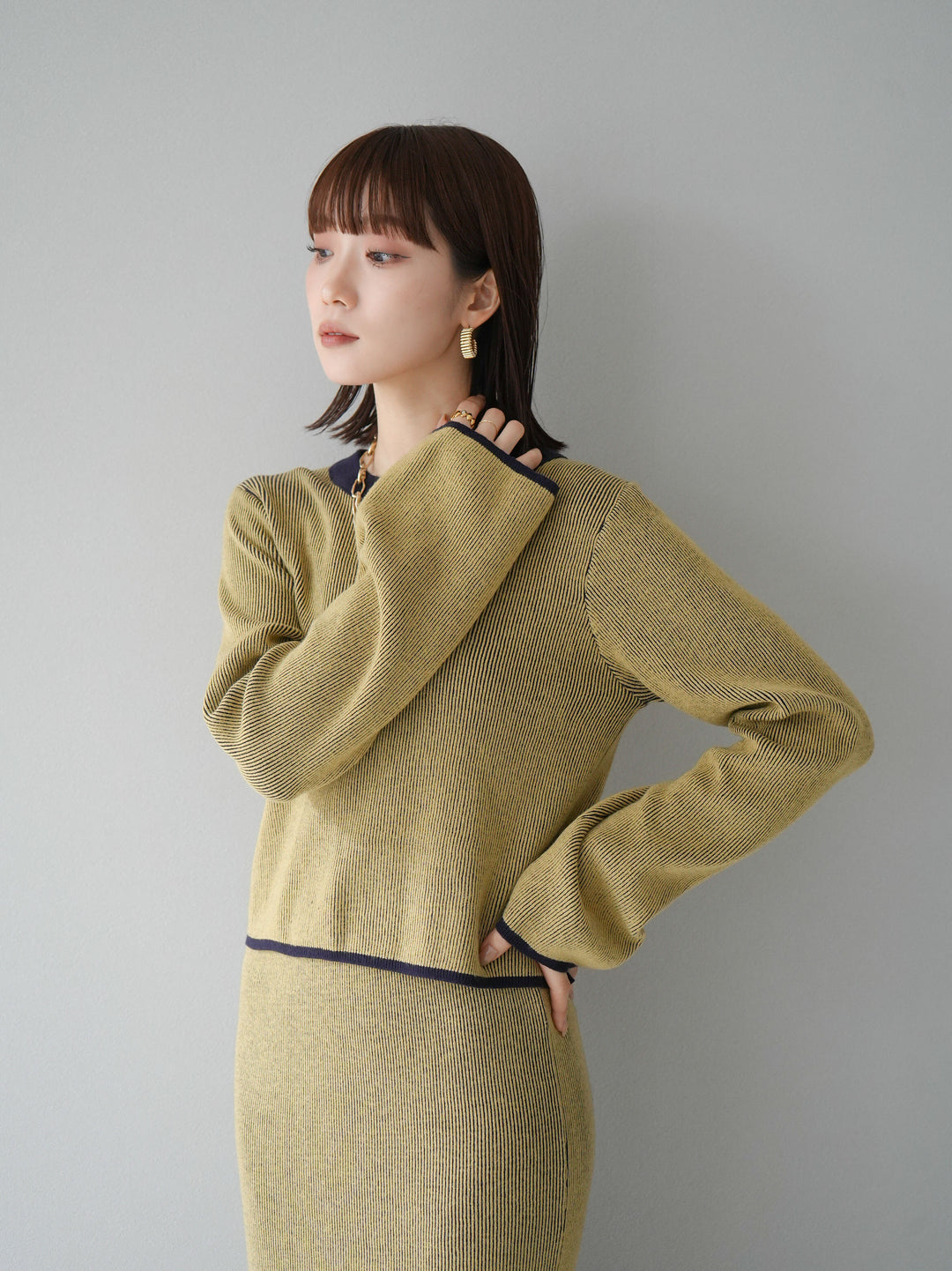 [套裝] 雙面配色羅紋針織套頭衫 + 可選飾品套裝（2 套）