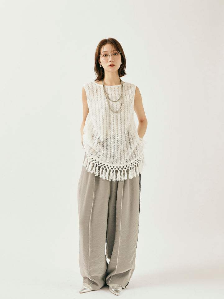 [予約]オーガンジーレイヤードサイドラインパンツ/グレージュ