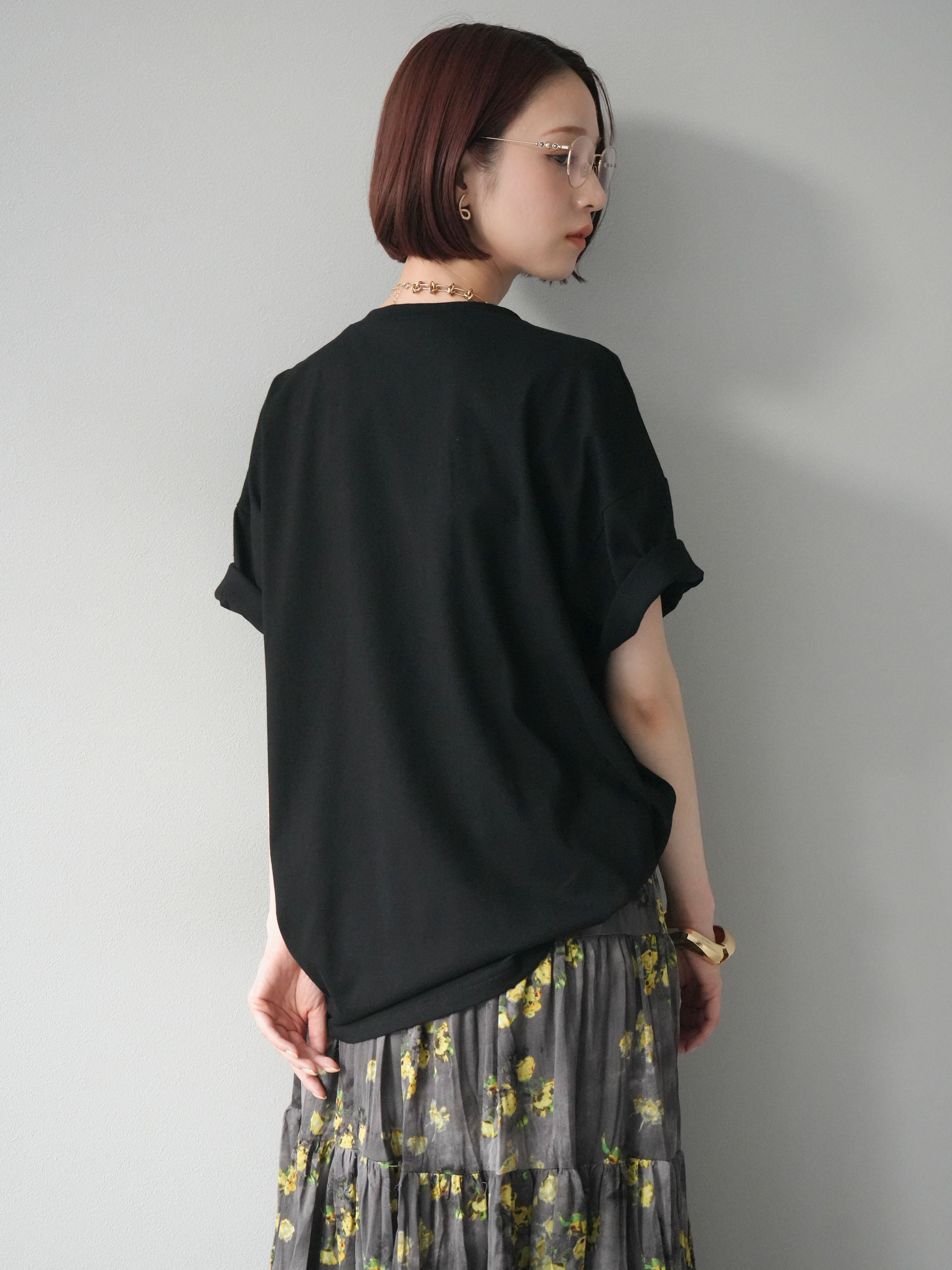 SET]フラワーアート×ロゴプリントビッグTシャツ+フラワーワッシャー