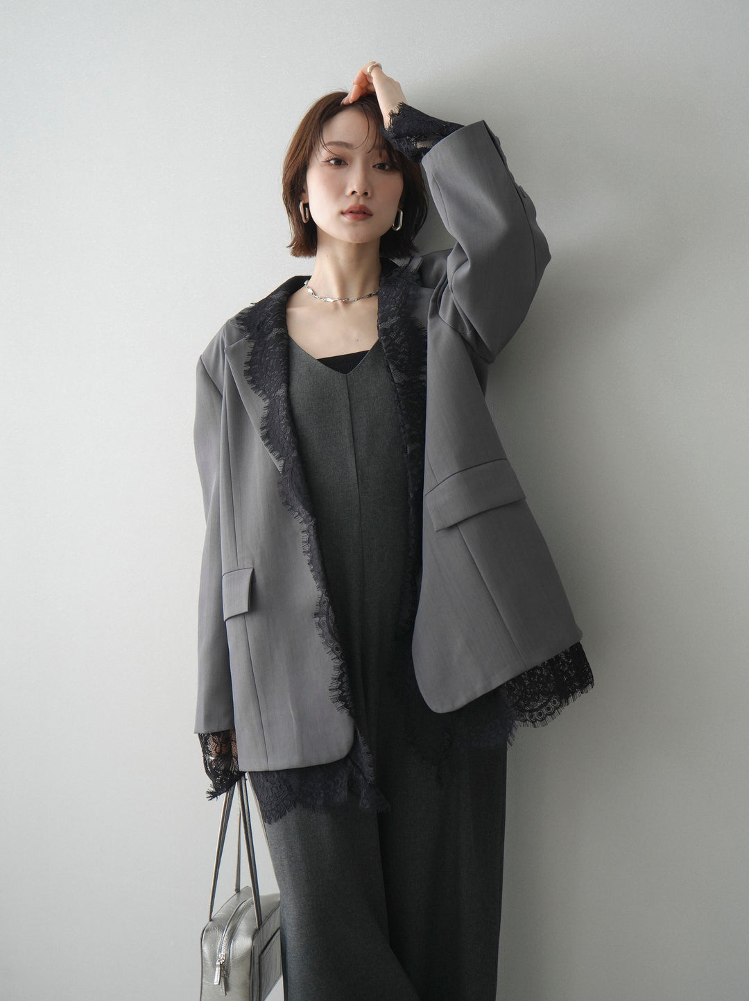 [予約]レースドッキングオーバージャケット/gray