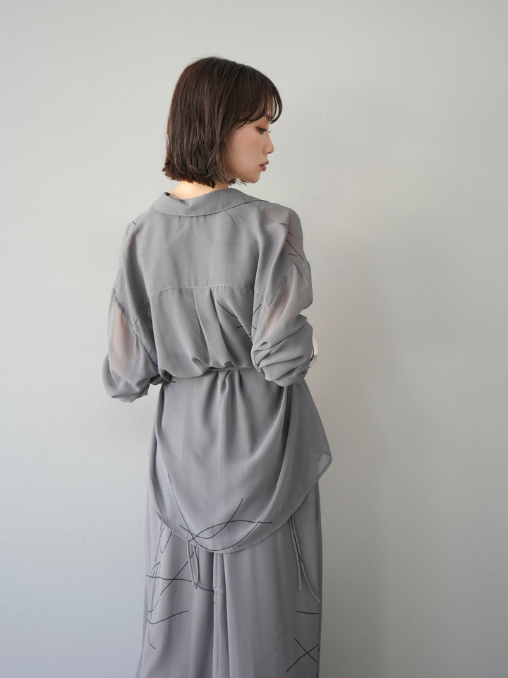 [SET]ペンタッチシフォンキャミワンピース+ペンタッチシフォンシャツ(2set)