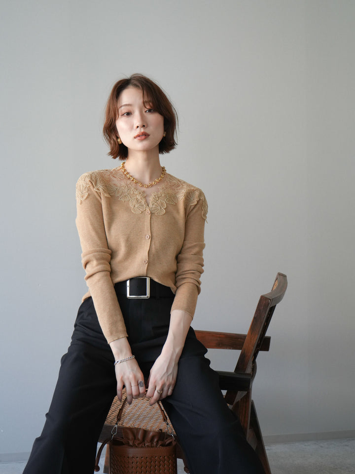 [SET]ショルダーレースニットカーディガン+ショルダーレースニットカーディガン(2set)