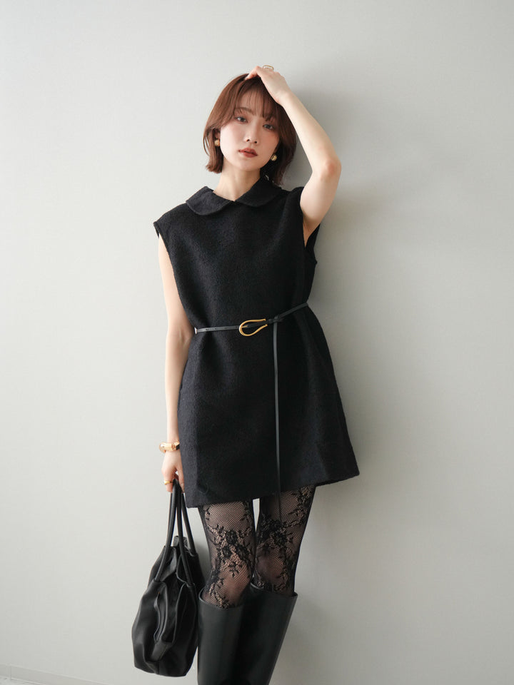 [予約]襟付きブークレミニワンピース/black