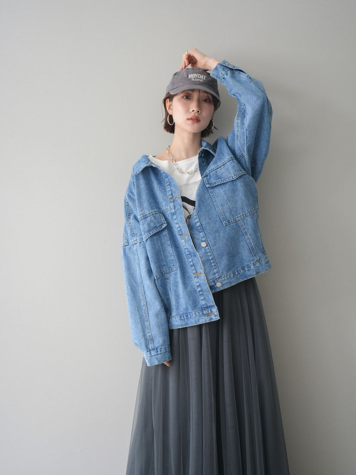 [SET]ルーズシルエットデニムジャケット+チュールボリュームスカート(2set)