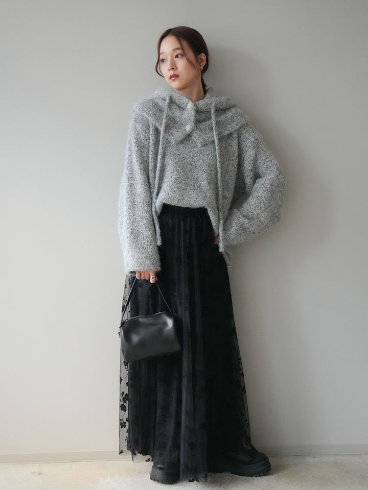 [SET]バラクラバSETニットプルオーバー+フラワーフロッキーチュールプリーツスカート(2set)