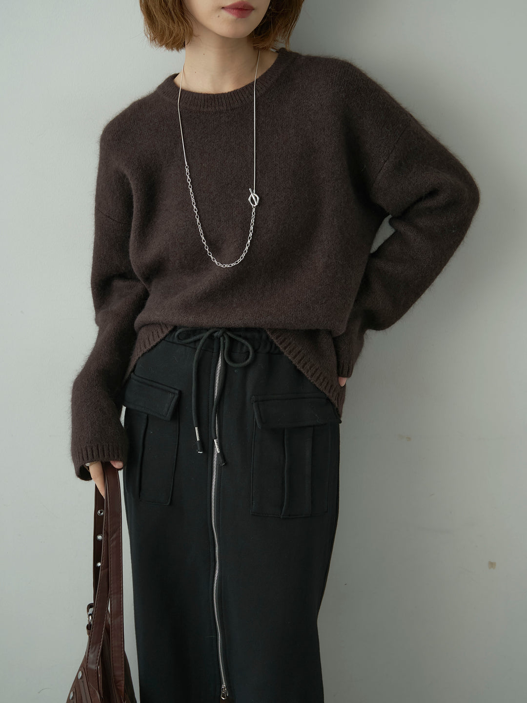 [予約]ソフトシャギークルーネックプルオーバー/brown