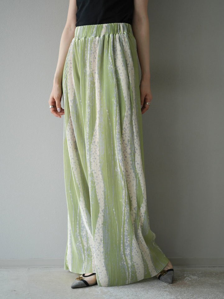 [予約]ニュアンスプリーツワイドパンツ/ライトグリーン