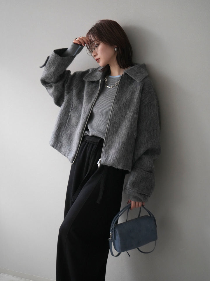 [予約]袖ビックループシャギージップブルゾン/charcoal