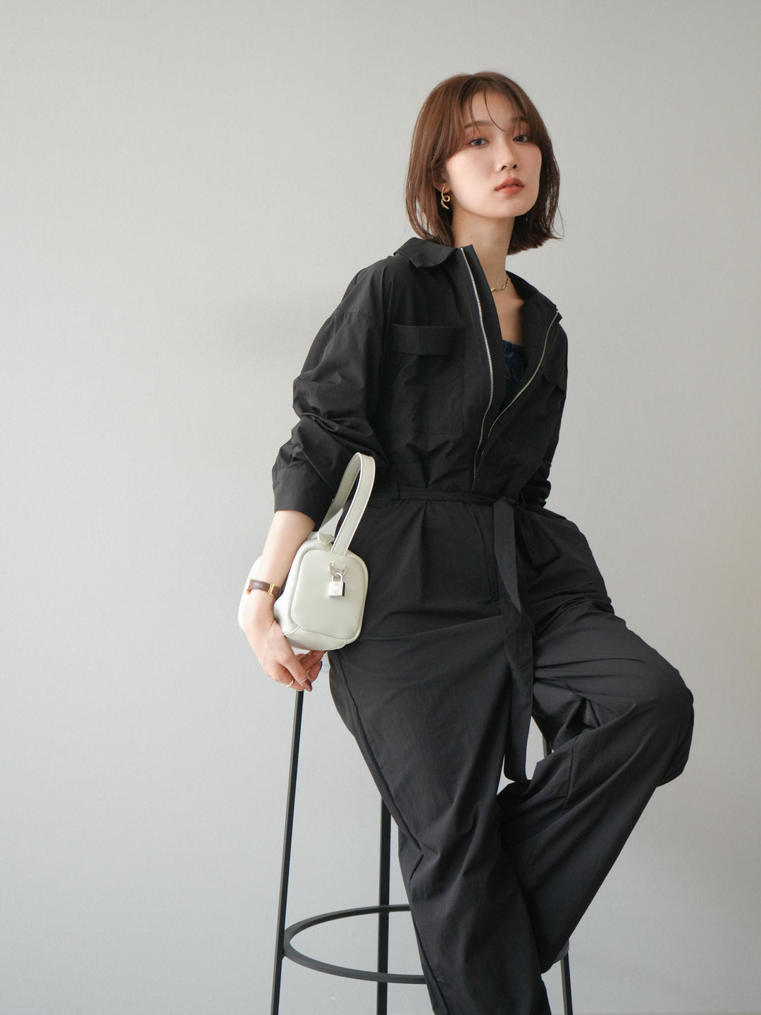 [予約]ナイロンジャンプスーツ/ブラック