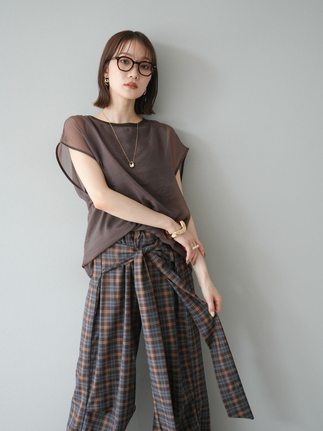 [予約]シアーレイヤードトップス/ダークブラウン