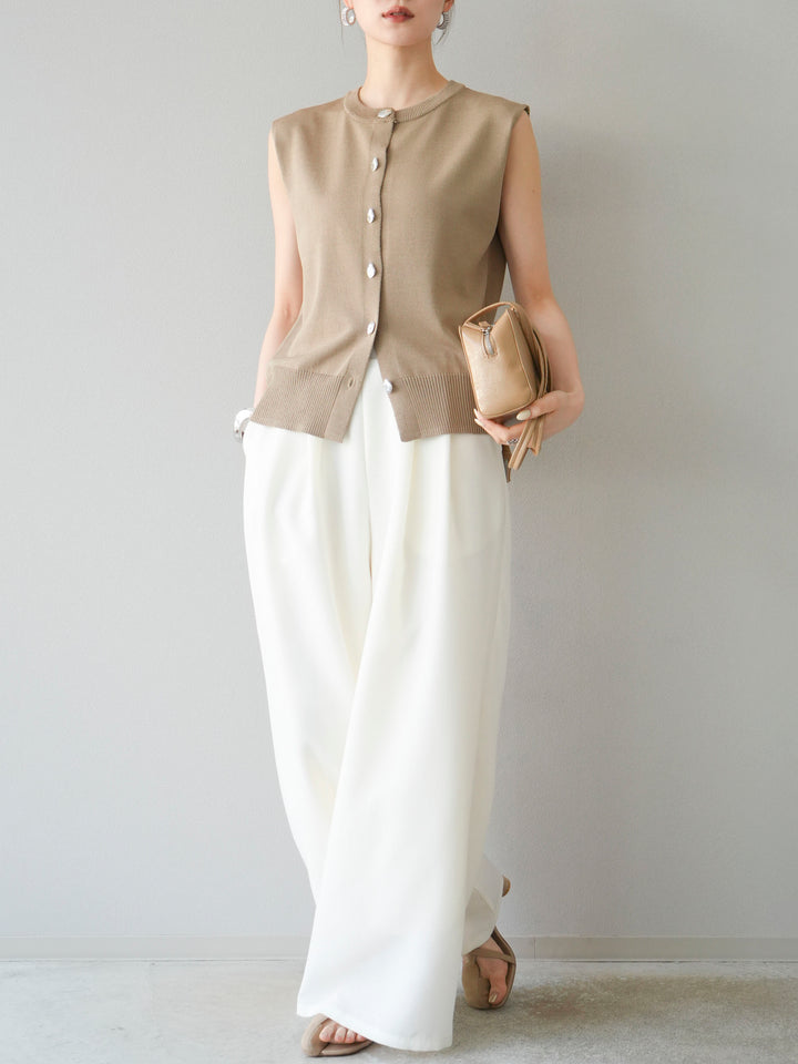 [予約]リネンライクイージーワイドパンツ/アイボリー