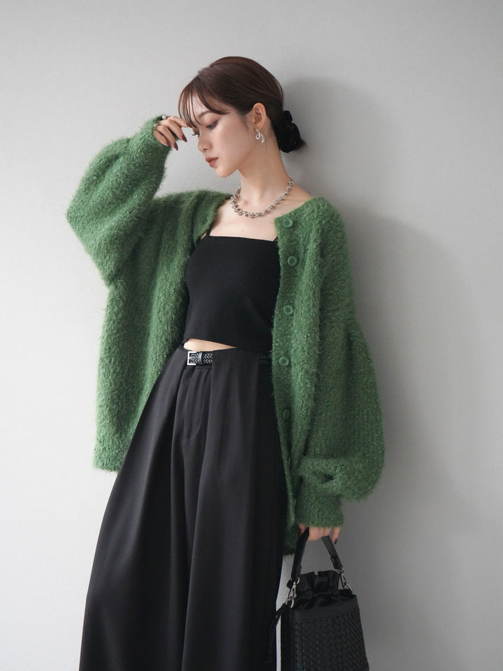 [SET]クルーネックランダムシャギーカーディガン+ベルトループデザインワイドパンツ(2set)