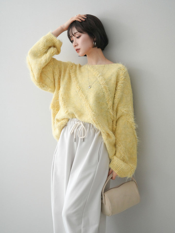 [予約]シャギーデザインニットプルオーバー/yellow