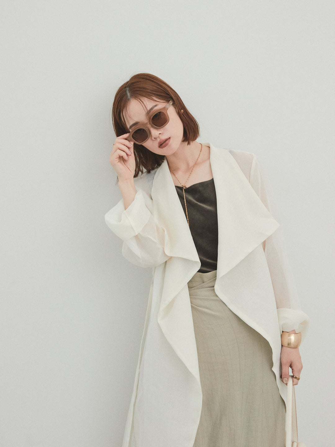 [予約]シアーロングジャケット/アイボリー