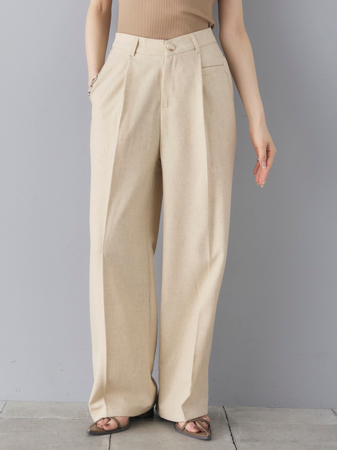 [Pre-order] Linen touch tuck wide pants/yellow