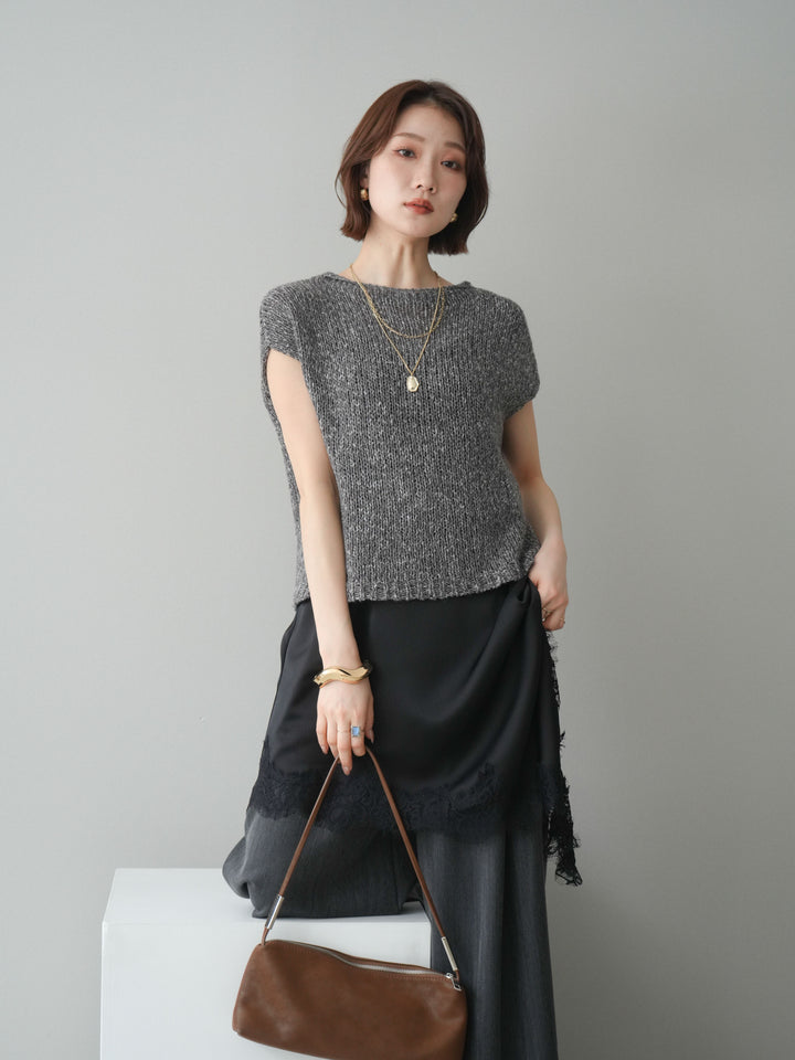 【預購】Tape Yarn 無袖針織上衣 / 炭灰色