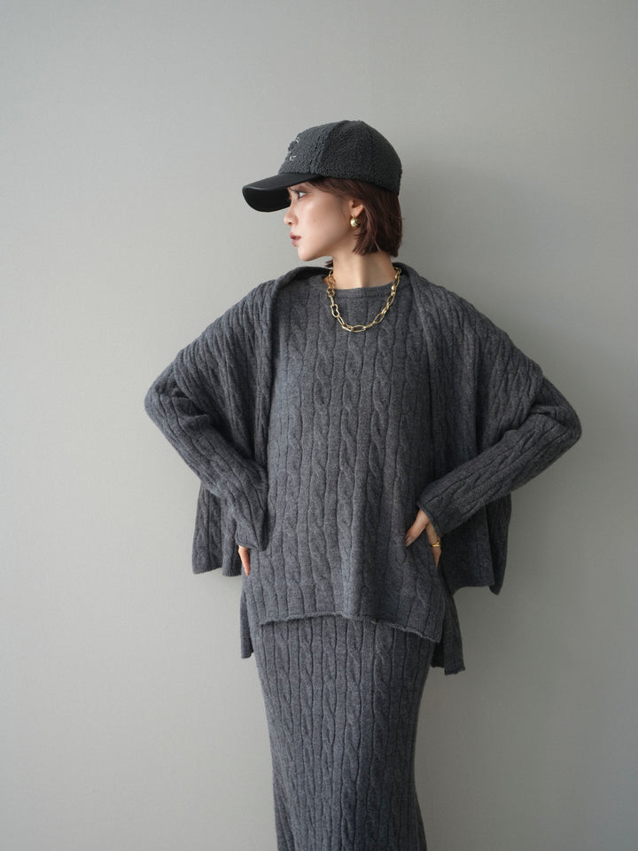 [SET]ストール付ケーブルニットプルオーバー&ロングスカートSET UP+選べるアクセセット(2set)