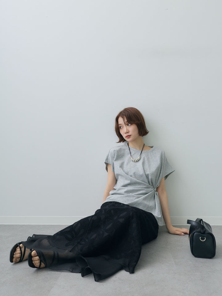 [SET]サイドノットTEE+フラワーレースレイヤードスカート(2set)