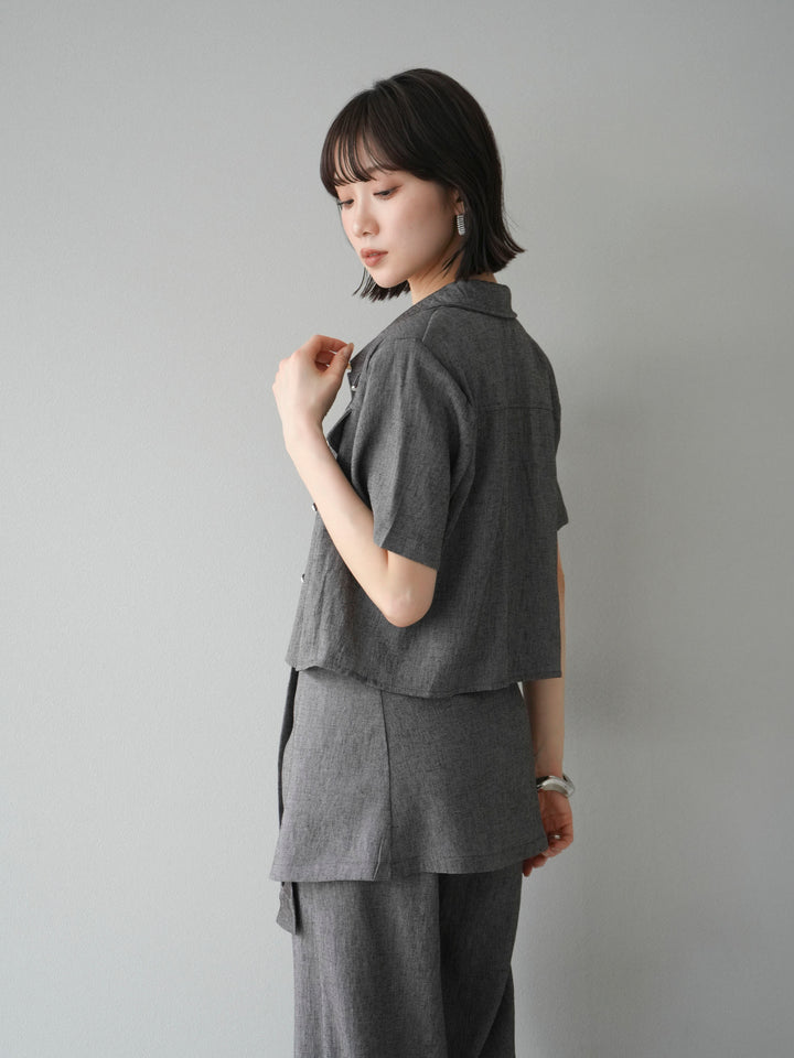 [SET]リネンタッチハーフシャツ＆ラップワイドパンツSET UP(2set)