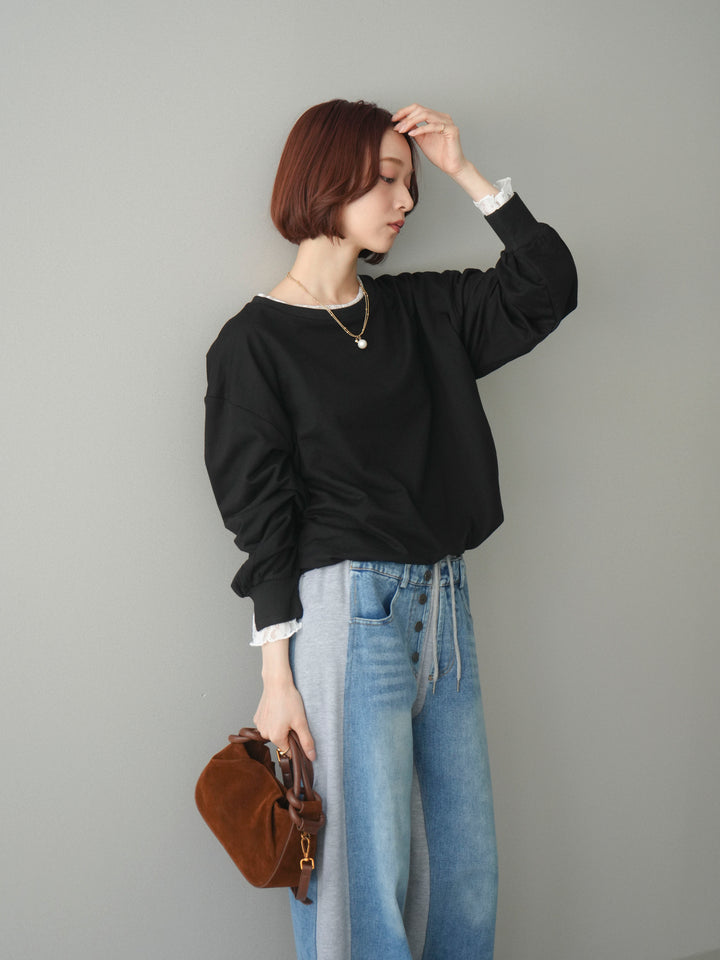 [予約]袖レースカットバルーンプルオーバー/black