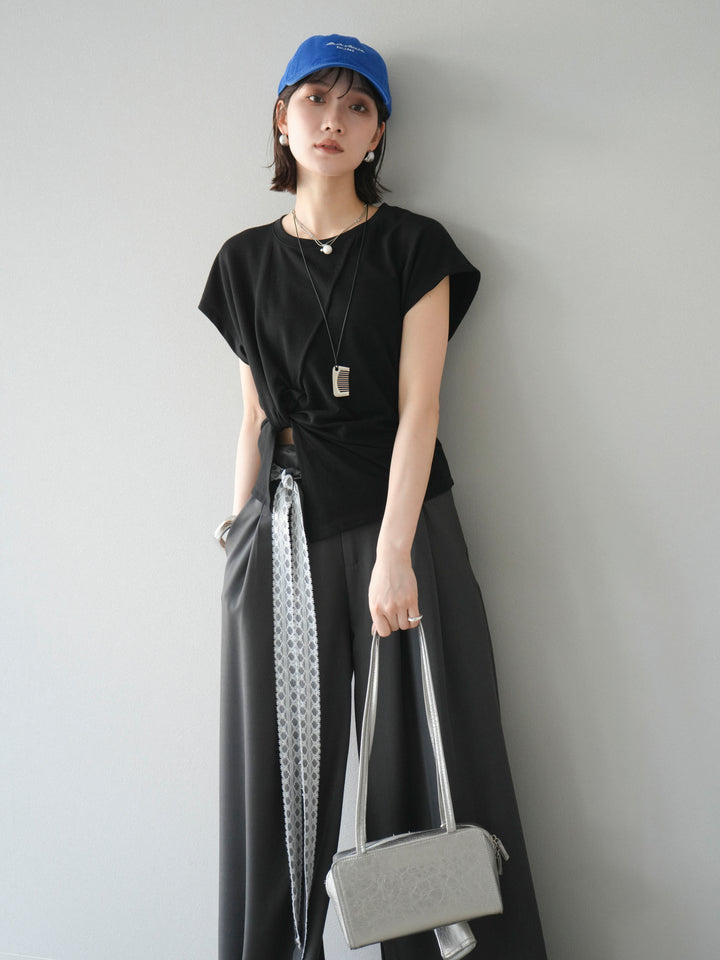 [予約]カシュクールTシャツ＆コームネックレスSET /ブラック