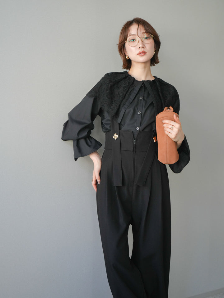 [予約]ビッグレースカラーブラウス/black
