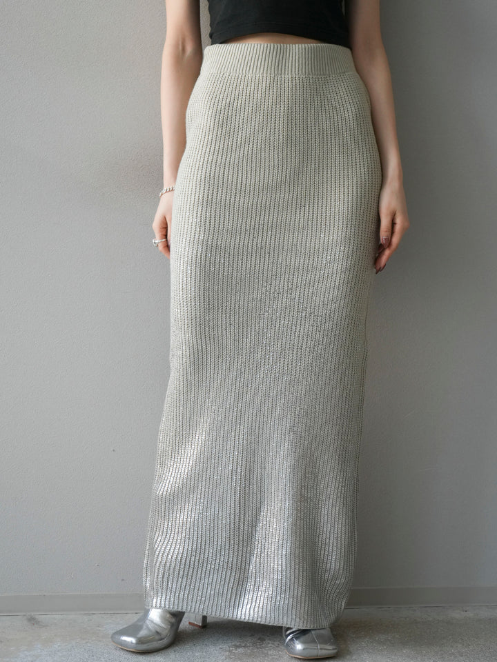 [予約]箔プリントニットタイトスカート/lightgray