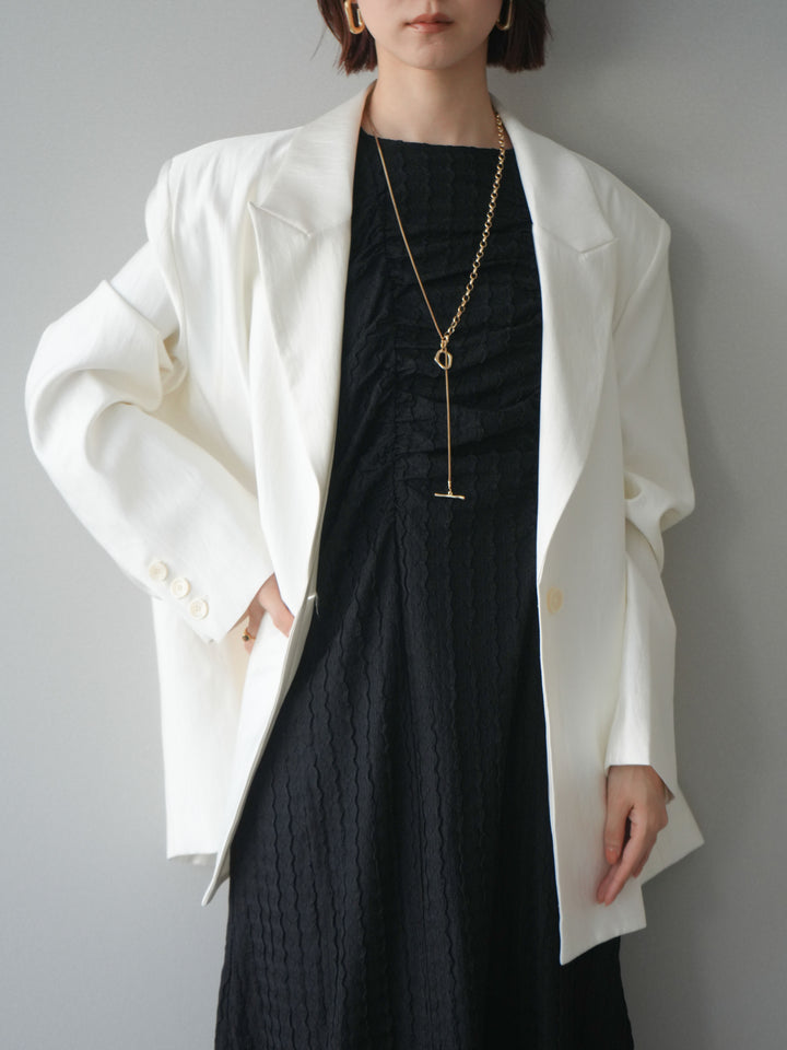 [SET]シャーリングジャガードノースリーブワンピース+エフォートレステイラードジャケット(2set)