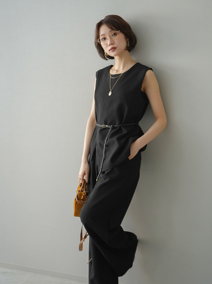 [SET]ベルト付ノースリーブトップス＆ワイドパンツSETUP