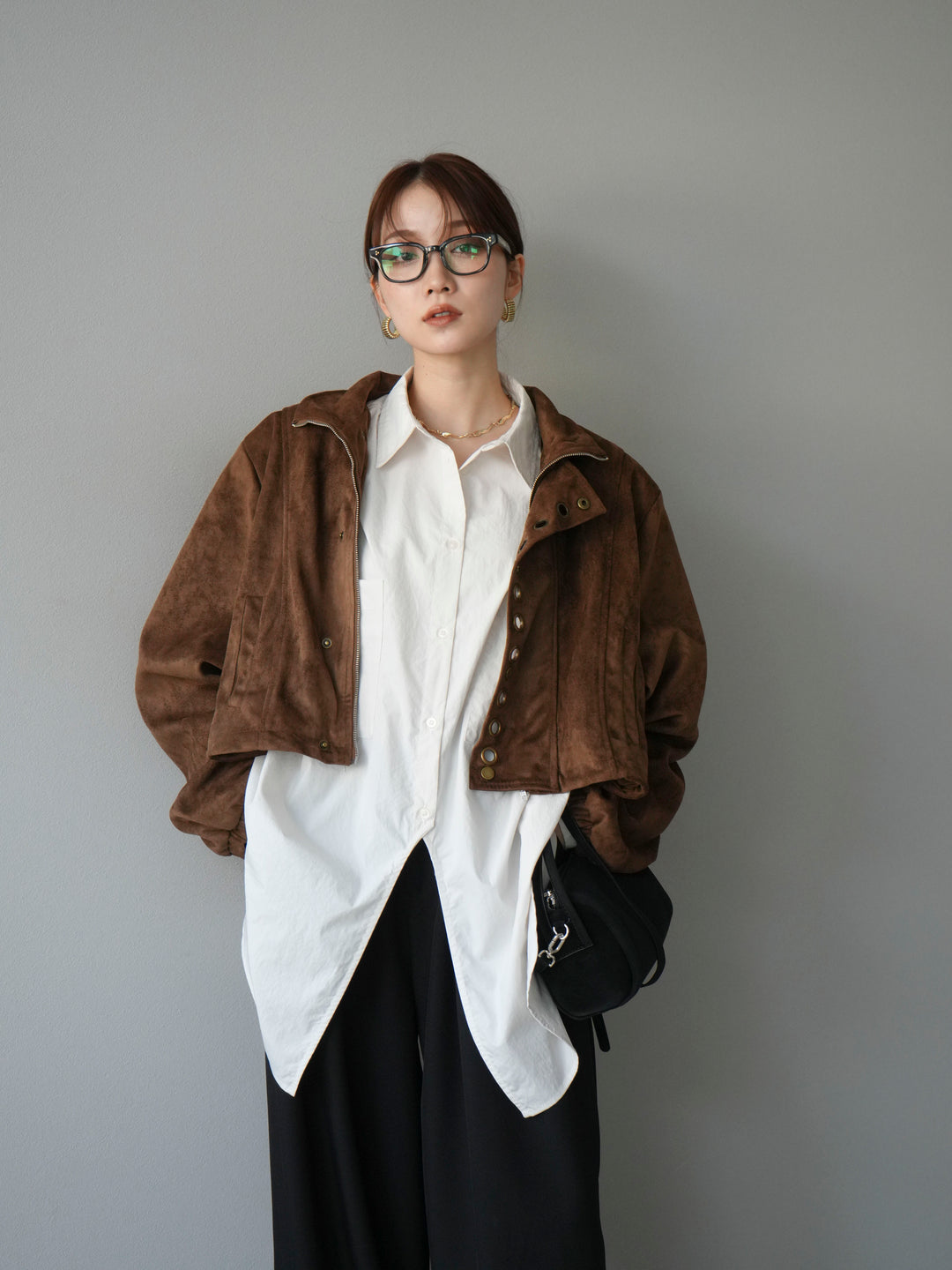 [予約]パンチングデザインスエードショートジャケット/ブラウン