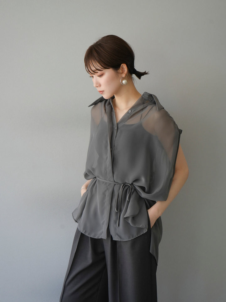 [Pre-order] Sheer No-Sleeve Flare Shirt/Gray