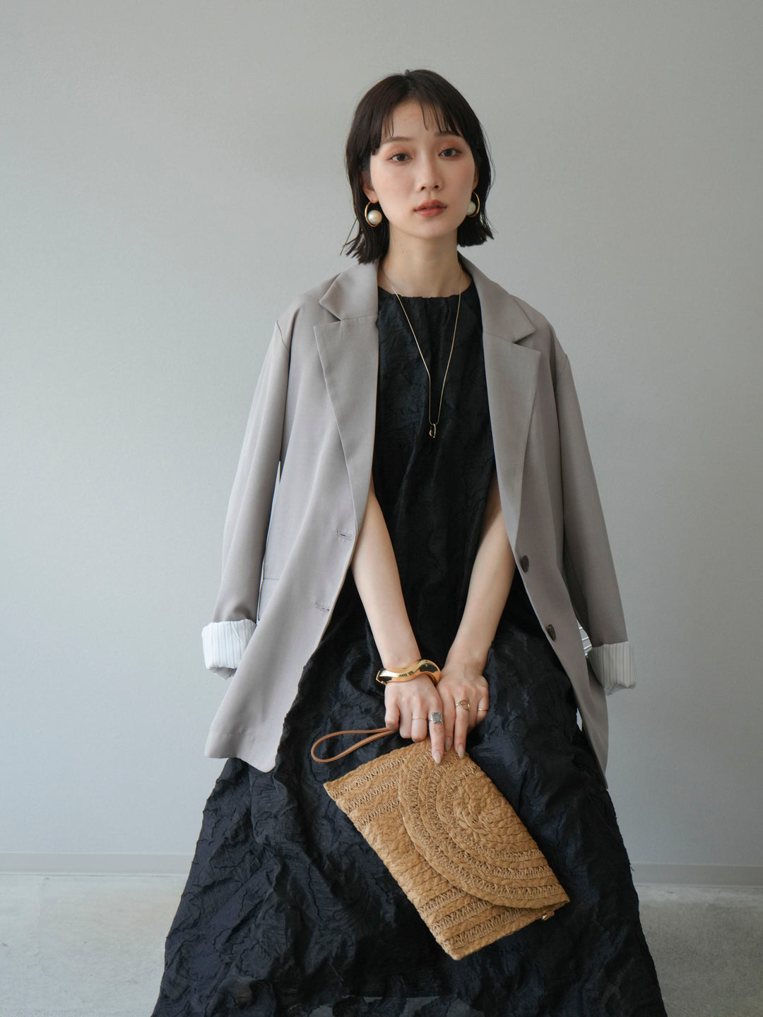 【預購】提花掛脖洋裝/黑色