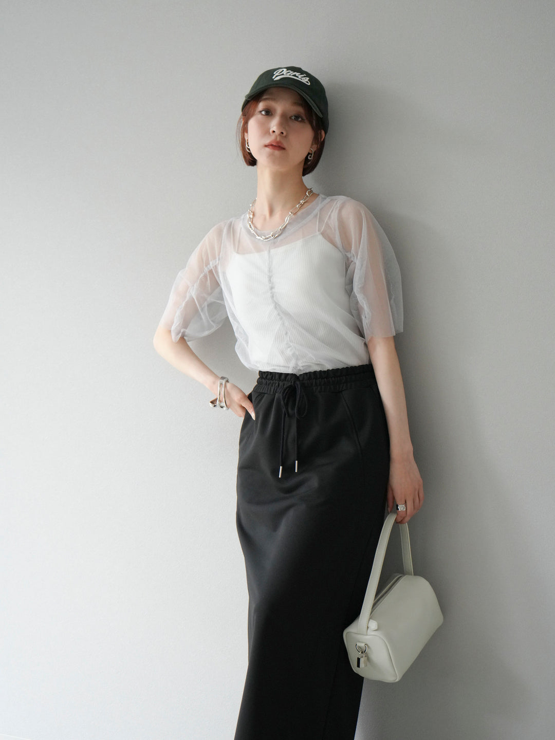 [SET]ラメチュールシャーリングプルオーバー+ダブルストラップカットリブブラキャミソール(2set)