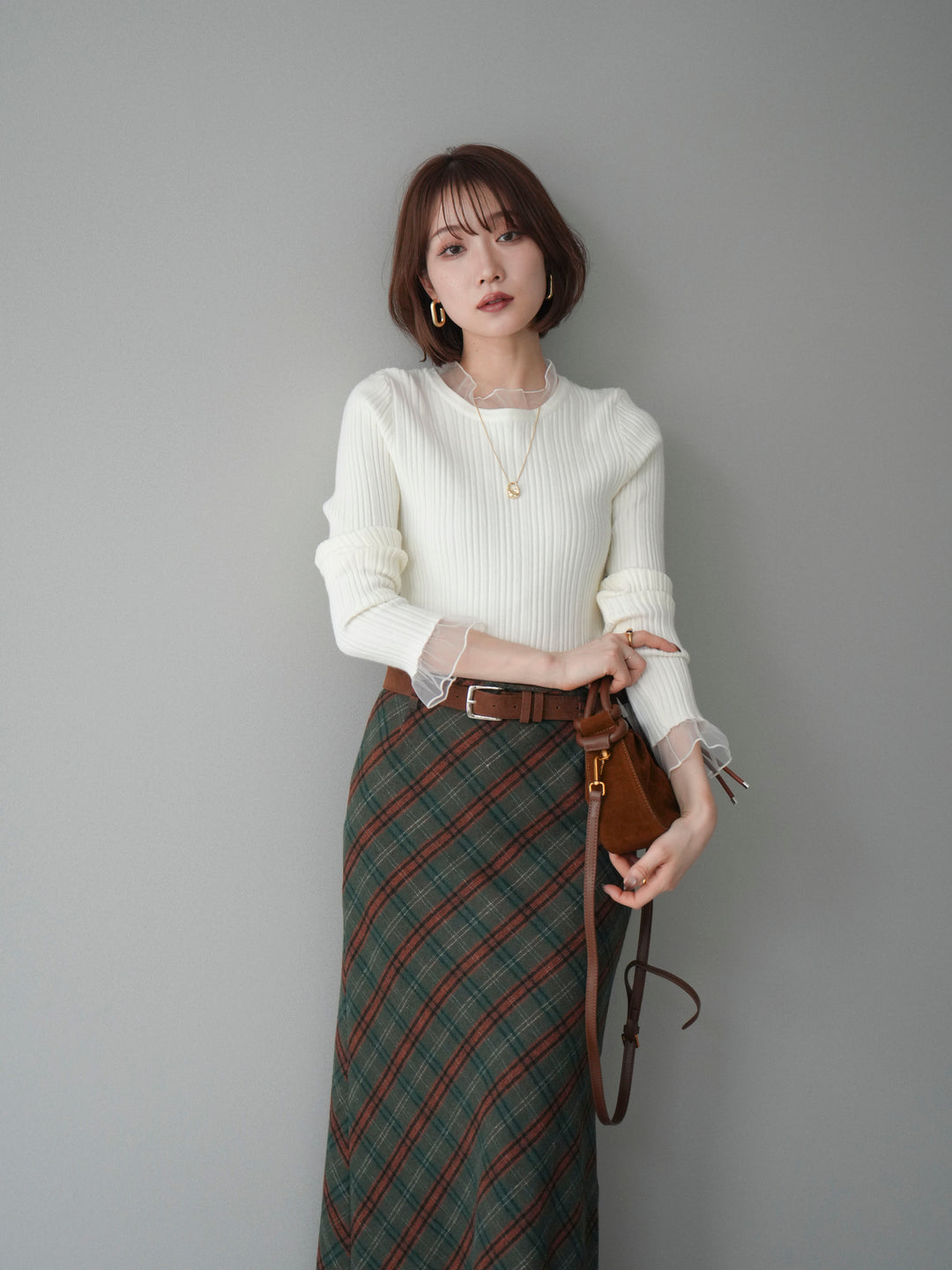 [SET]チュールドッキングリブニットトップス+選べるアクセセット(2set)