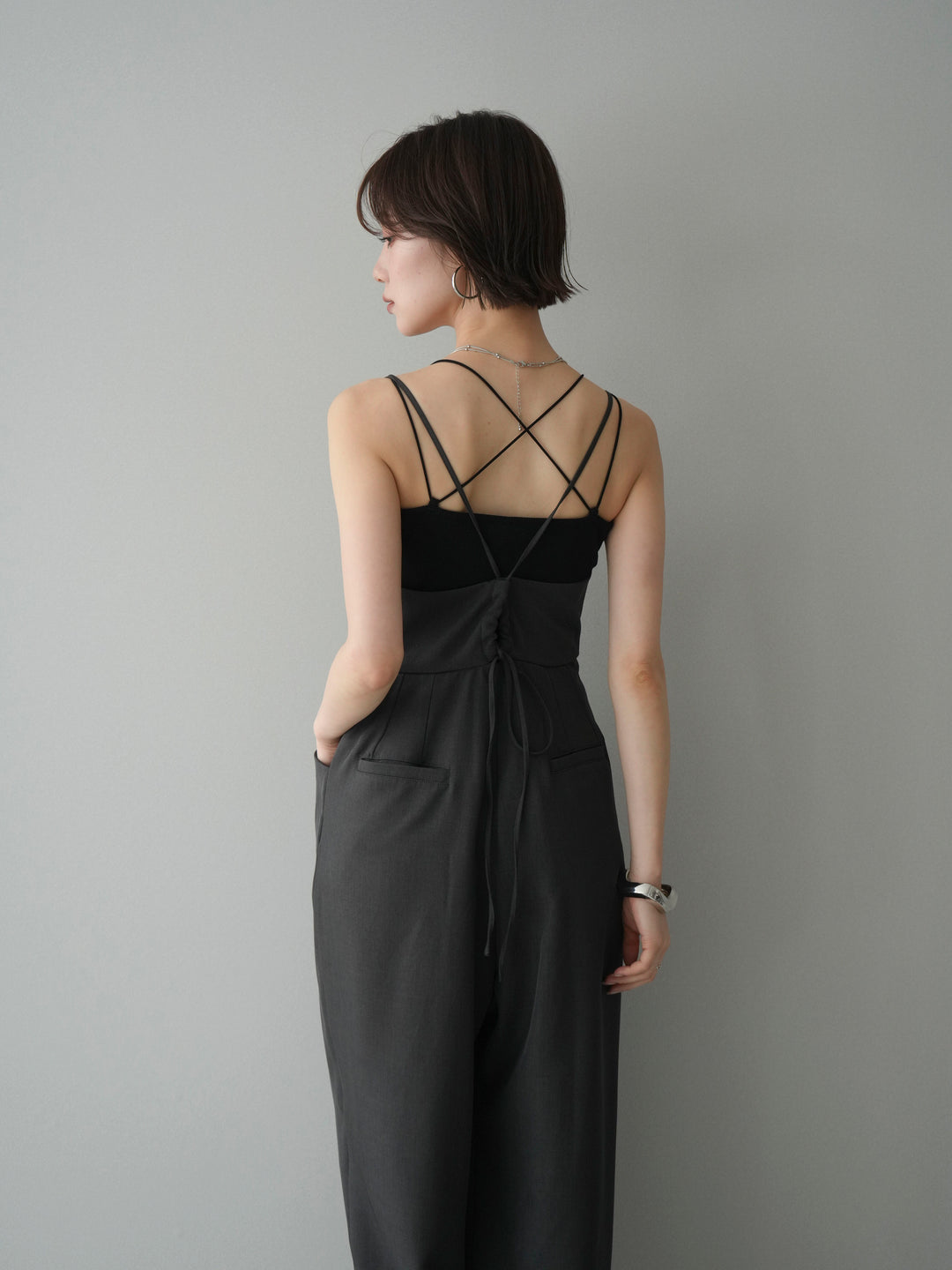 [予約]バックデザインサロペット/charcoal