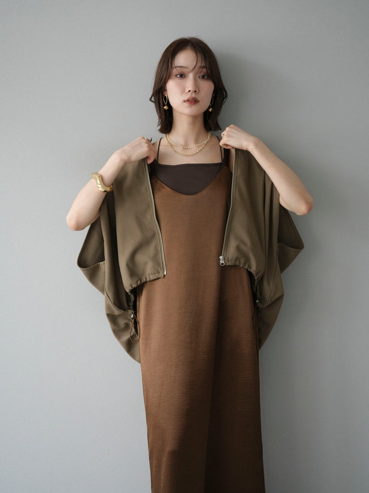 [予約]スリーブレスドロストZIPブルゾン/ブラウン