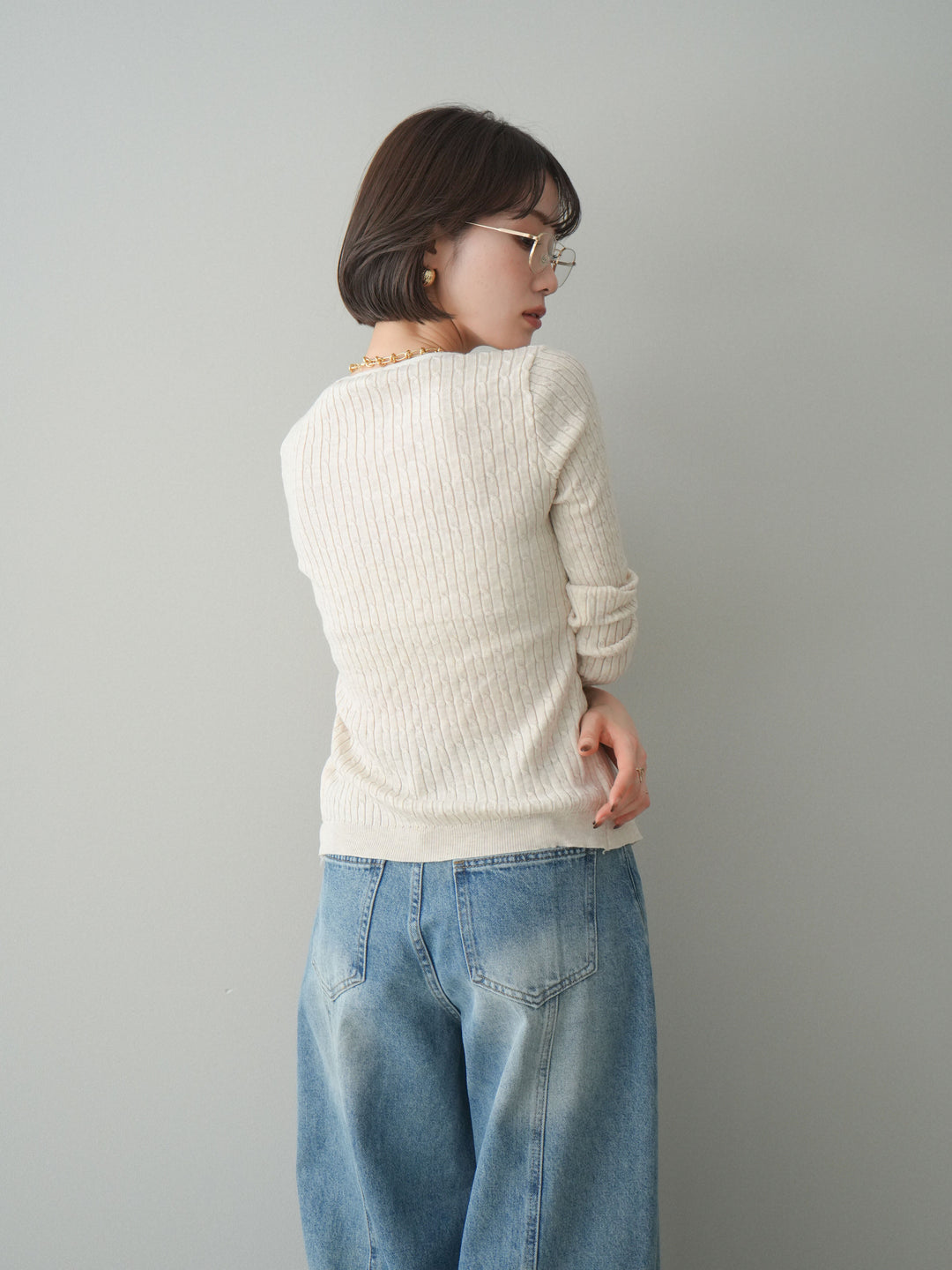 [予約]バイカラーレイヤードニットカーディガン/white