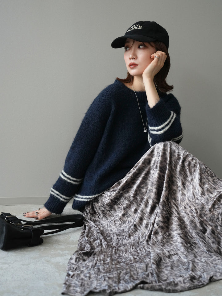 [予約]クルーネックラインボーダーニットプルオーバー/navy