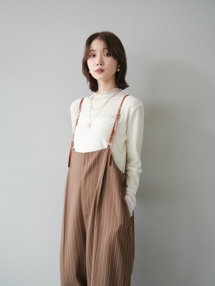 【着回しセット】[SET]ヘリンボーンストライプジレ+シアー切替ベロアトップス+ヘリンボーンストライプサロペット(3set)