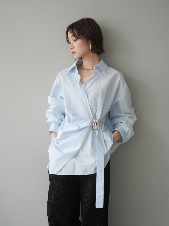 [SET]メタルパーツドレープシャツ+シアーコードレースイージーパンツ(2set)