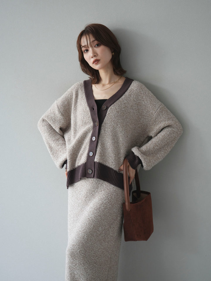 [予約]ブークレバイカラーニットカーディガン/beige