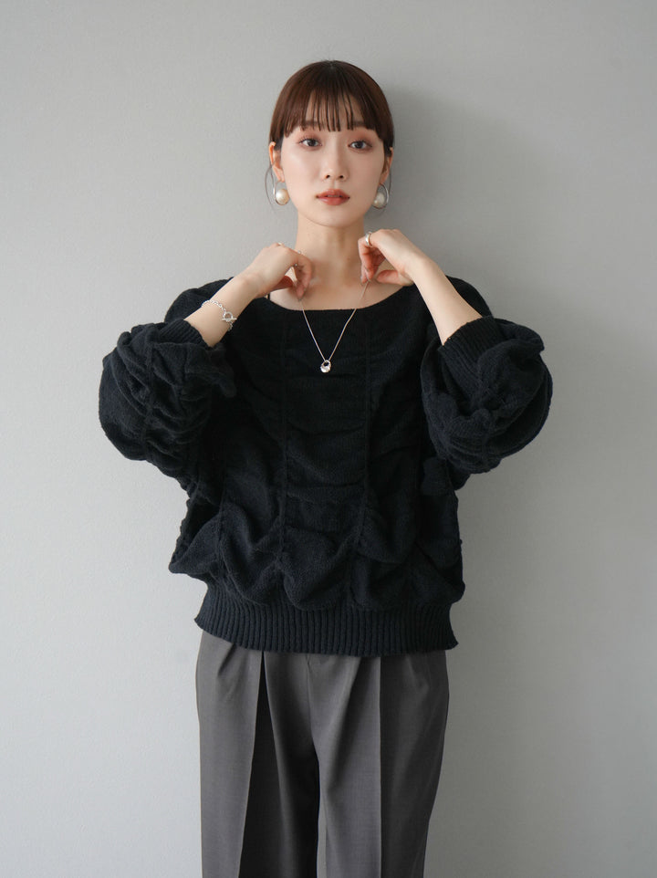 [予約]バックオープンシャーリングニットプルオーバー/ブラック
