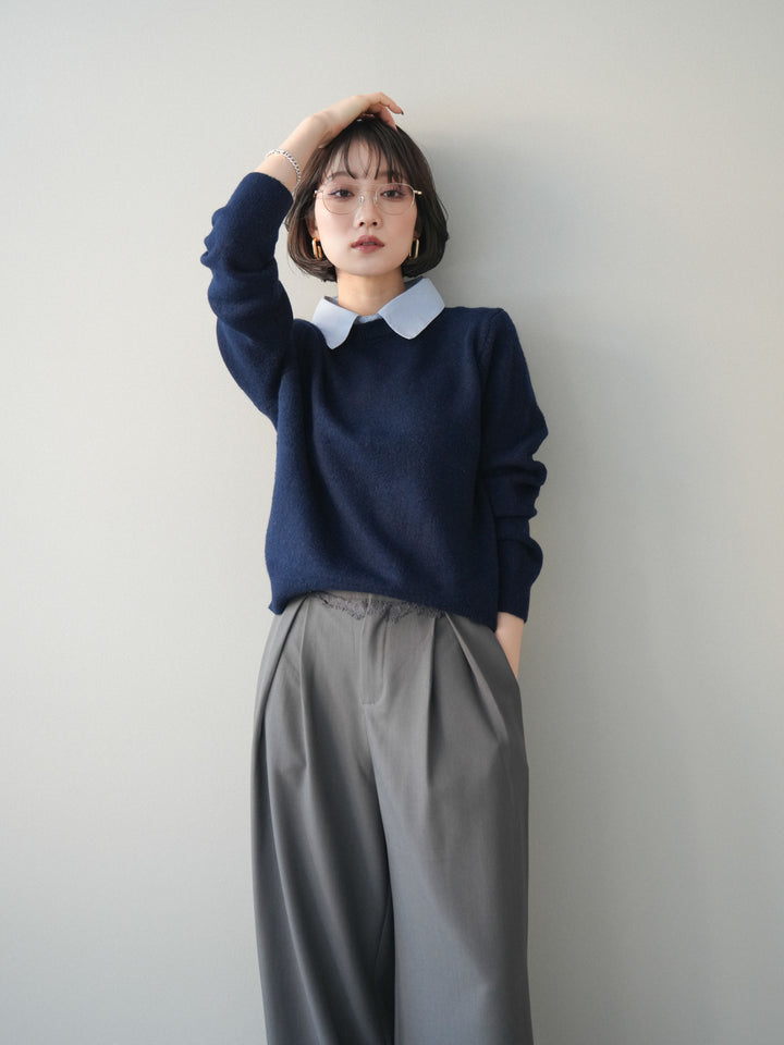 [予約]2WAY襟ニットプルオーバー/navy