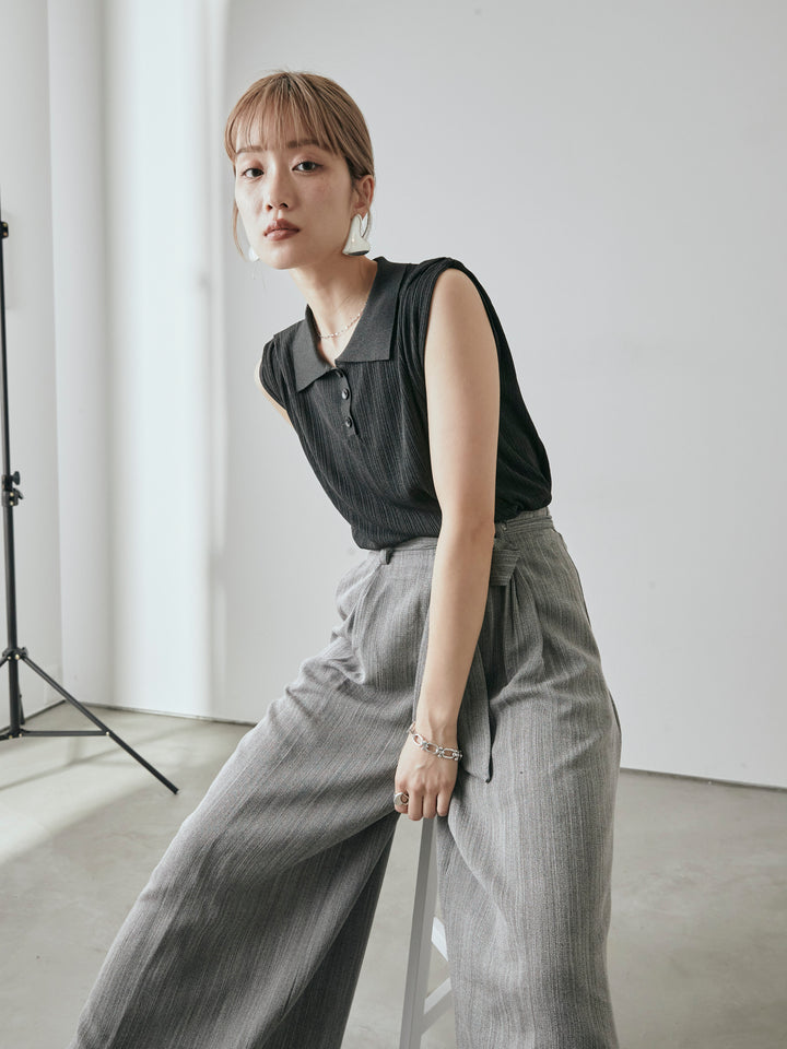 [予約]ランダムリブポロニットベスト/チャコール